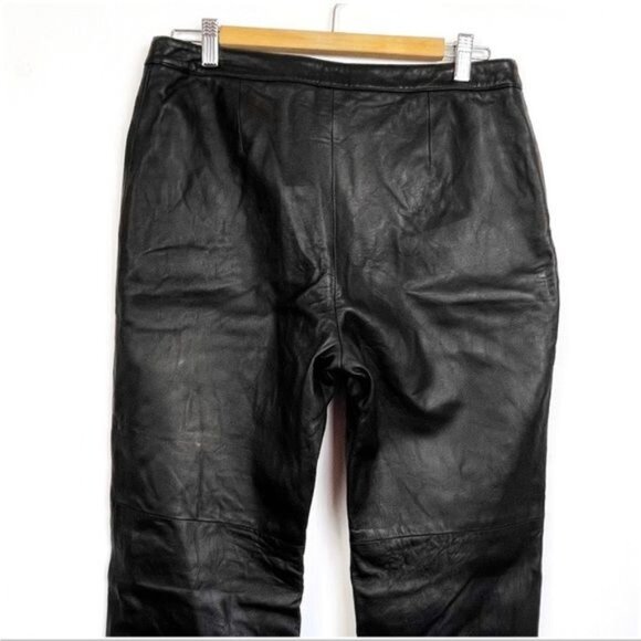 LINDA ALLARD Ellen Tracy Black 100% Leather Pants straight leg high rise 10 - Picture 4 of 10